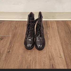 Deep Cherry/Brown Lace-Up Ankle Boots